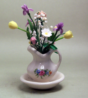Spring Flowers in a Bowl and Pitcher